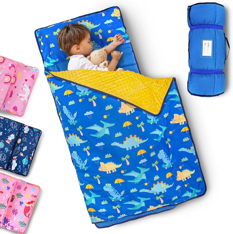 PRIMLECT Toddler Nap Mat with Removable Pillow and Fleece Blanket, Extra Large 55''x35'' Sleeping Bag, Washable, Light, Easy to Roll up, Perfect for Daycare, Preschool, Kindergarten, Travel - Image 1